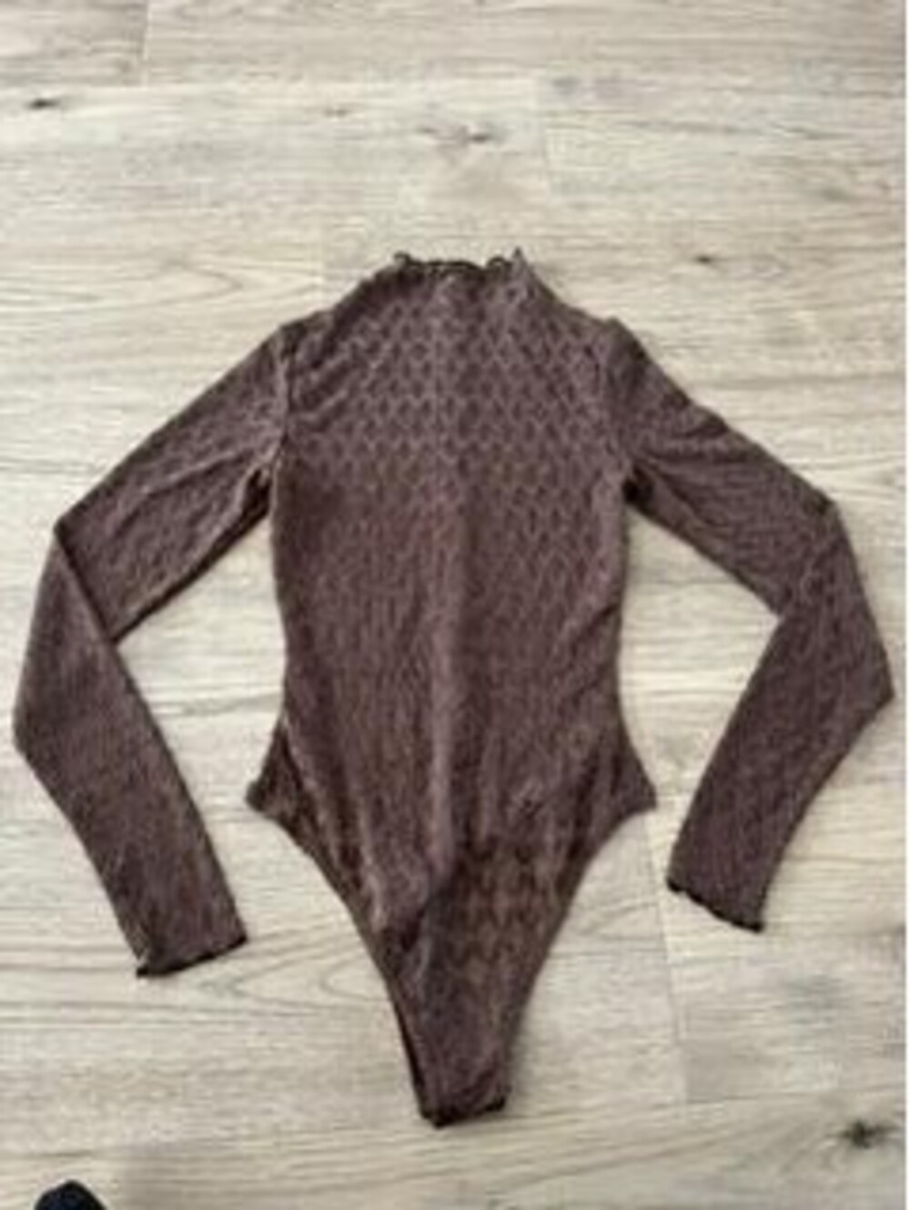 Naked Wardrobe Bodysuit Womens XS Brown Lace Knit Mock Neck Long Sleeve